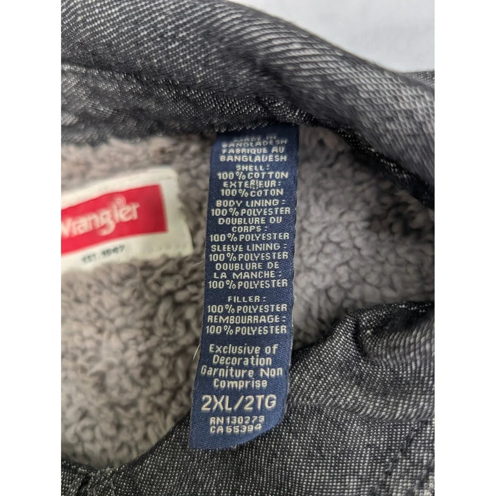 Wrangler Mens Sherpa Lined Flannel Jacket Dark‎ Gray Size 2XL